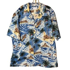 Vintage KY’s Hawaiian Button Up Palm Tree Short Sleeve Shirt XXL 2XL Made in USA